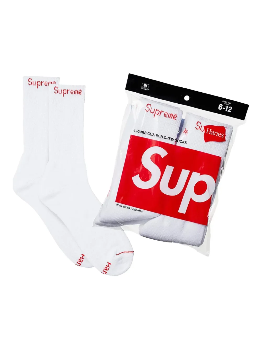 Supreme x Hanes Crew vier paar sokken Wit