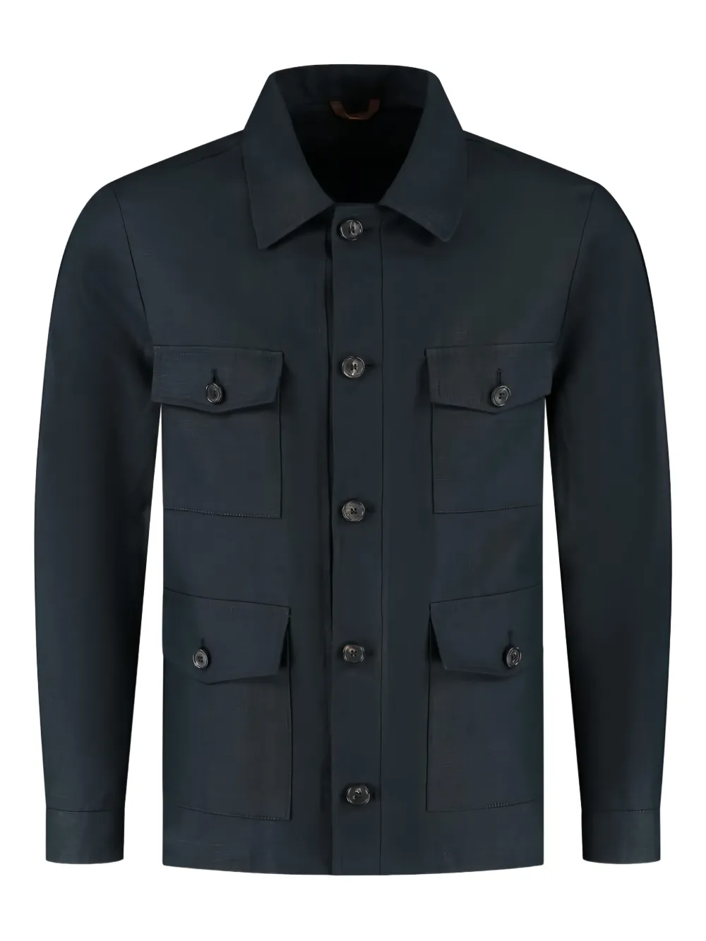 Luigi Borrelli Shirtjack met knoopsluiting en klepzak Blauw