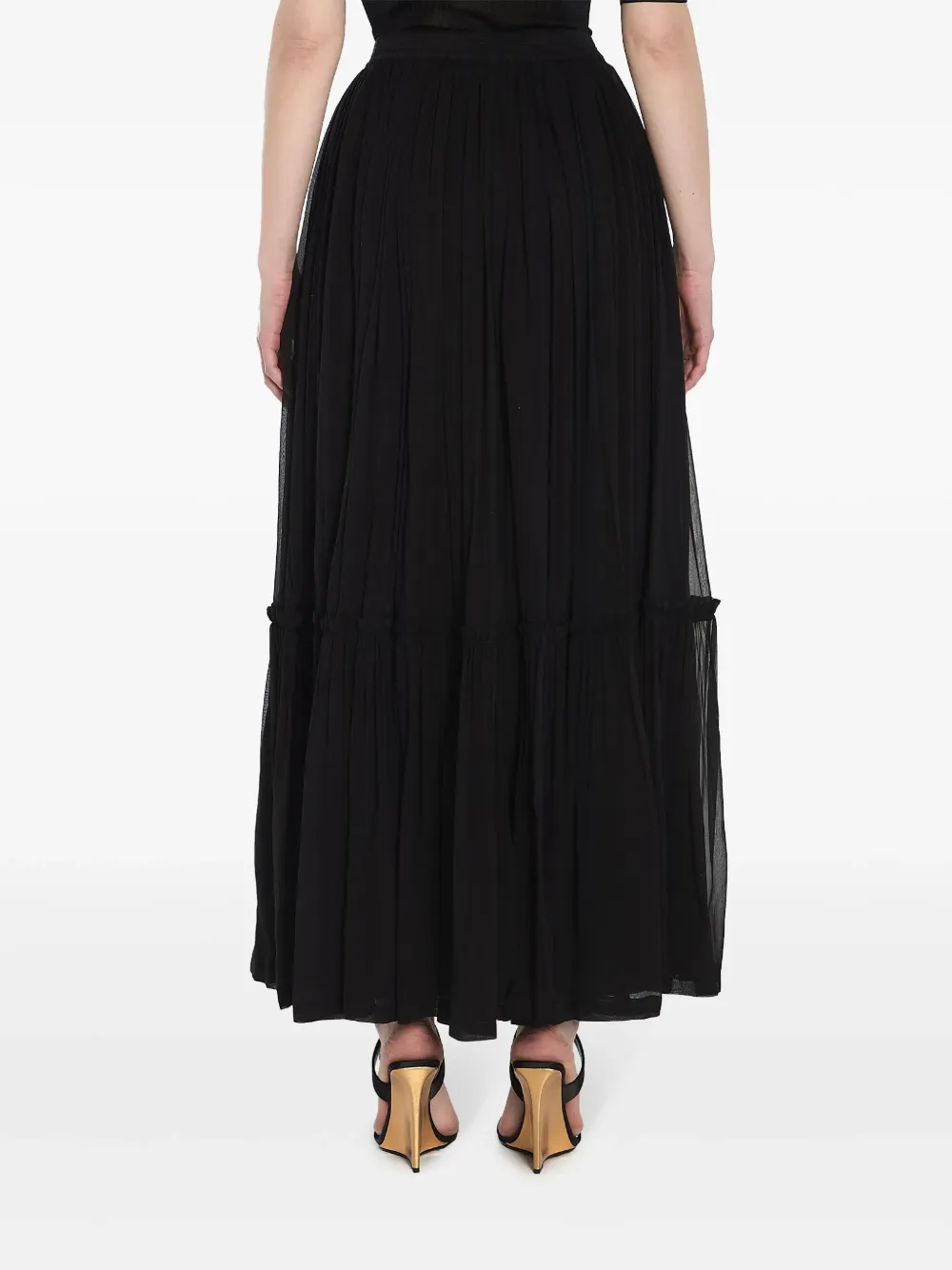 Saint Laurent Flounced Skirt In Silk Crepe Muslin Clothing In Black