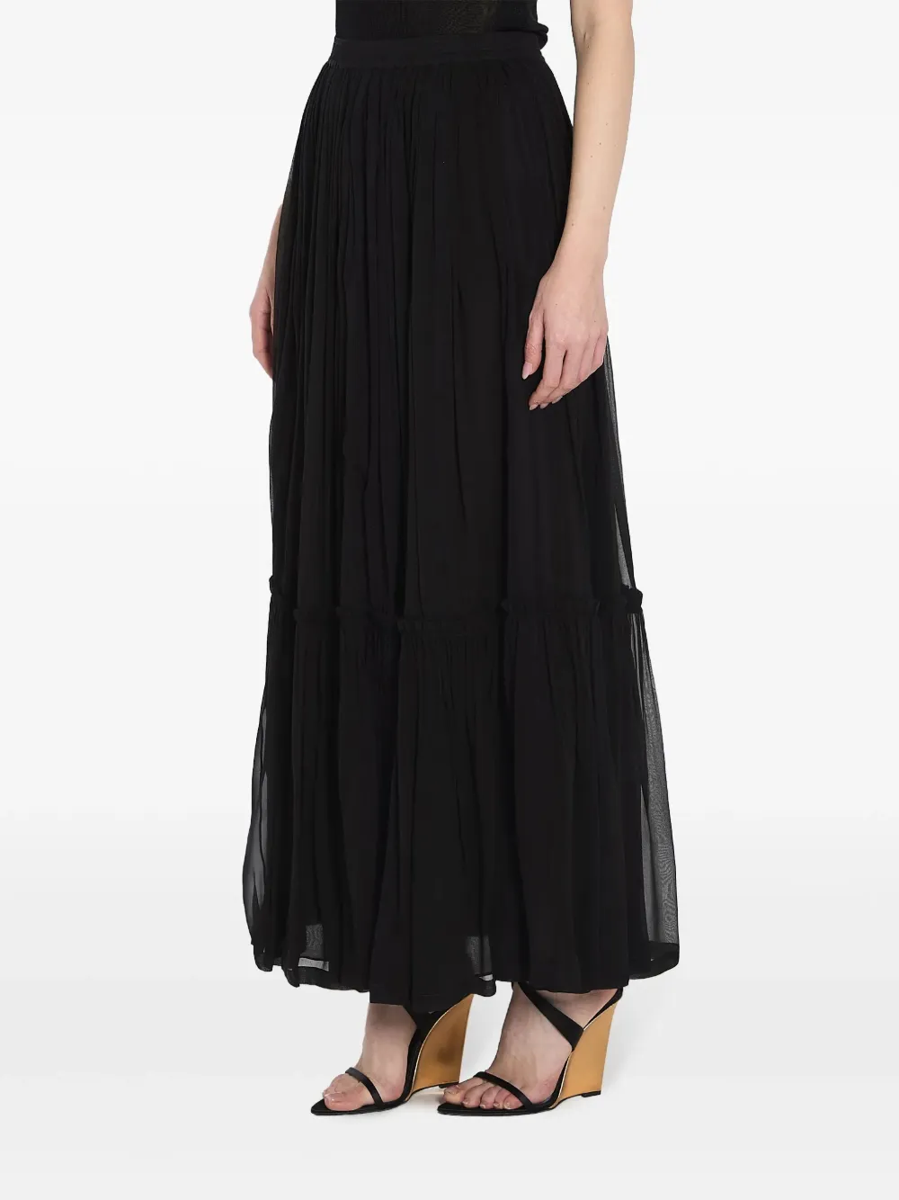 Saint Laurent Flounced Skirt In Silk Crepe Muslin Clothing In Black