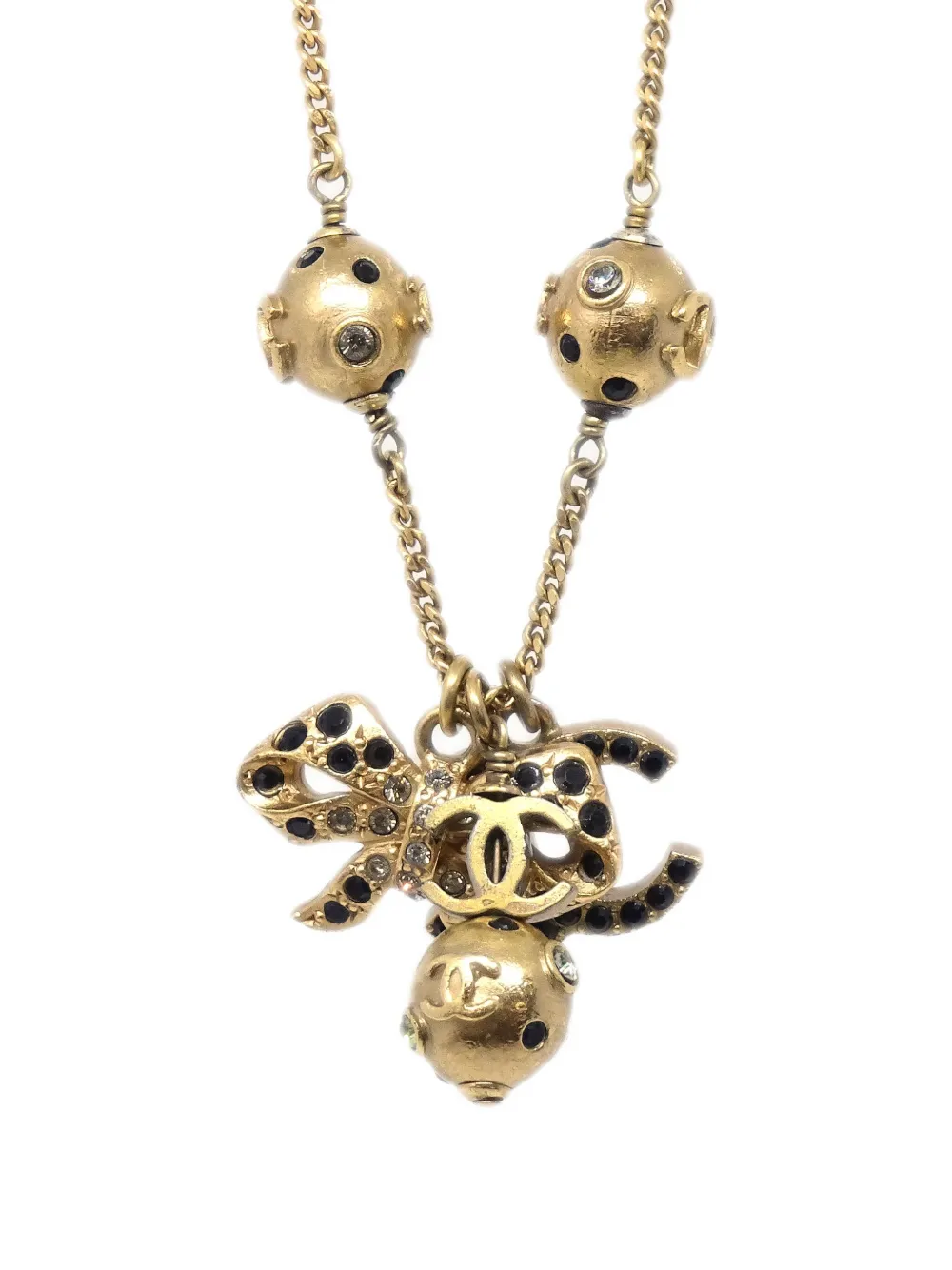 Pre-owned Chanel 2003 Cc-charm Necklace In Gold