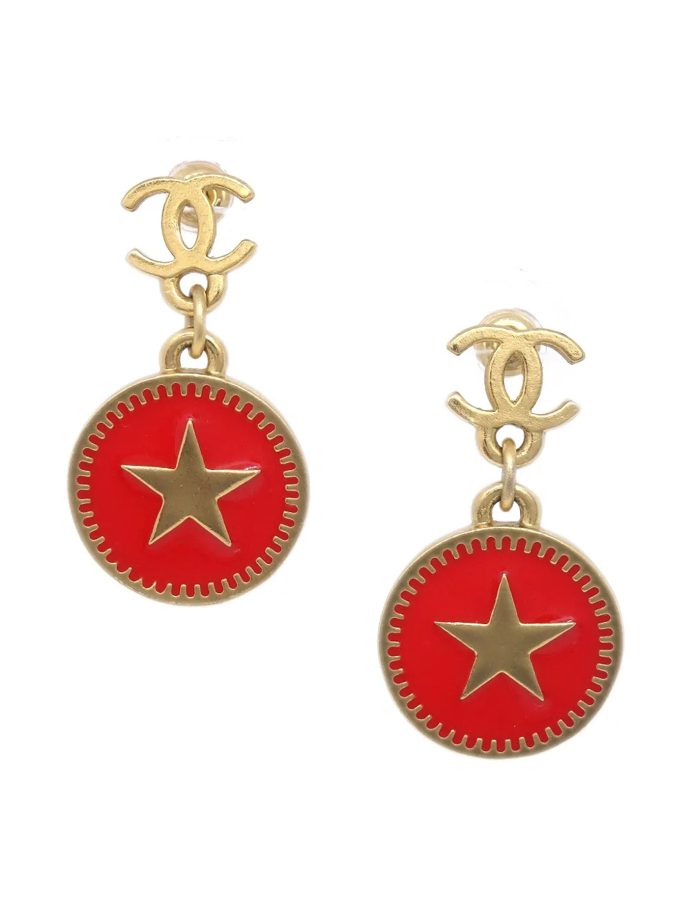 Pre-owned Chanel 2001 Star-engraved Pendant Earrings