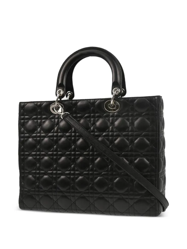 バッグ CHRISTIAN DIOR Lady Dior Christian Dior Black Cannage Quilted Patent Leather Mini