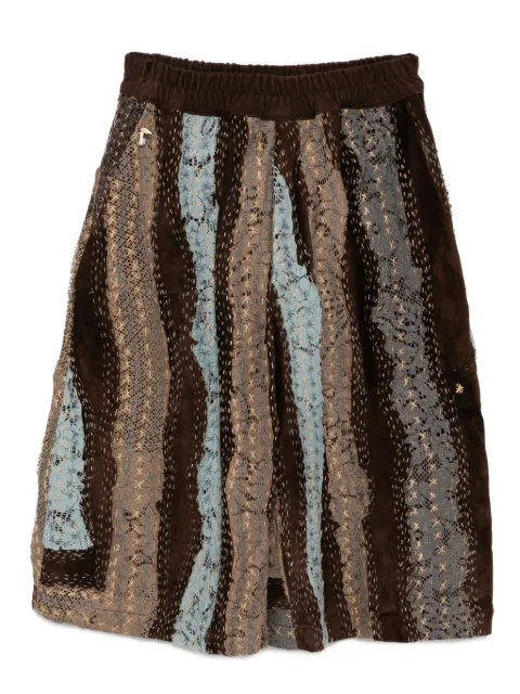 By Walid lace on suede bermuda shorts