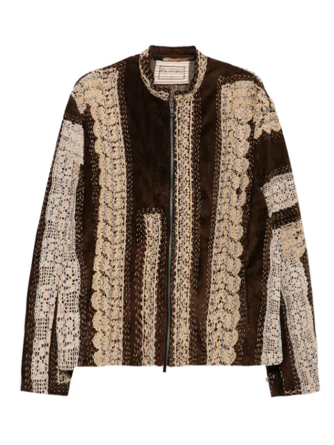 By Walid lace on suede jacket