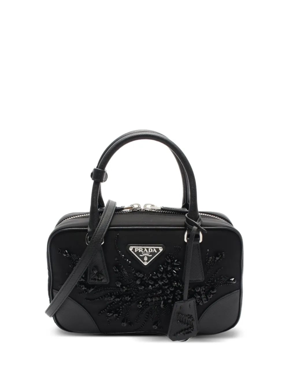 Prada Pre-Owned 2020s beaded floral appliqué handbag | Black | Image 1