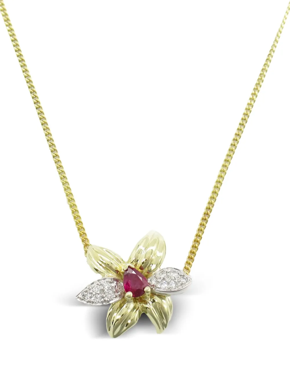 Tiffany & Co. Pre-Owned 2010s 18K yellow gold flower-motif ruby and diamonds necklace | Gold | Image 1
