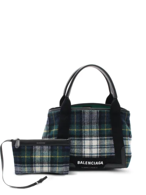 Balenciaga Pre-Owned 2010s small Navy Cabas check-pattern tote bag