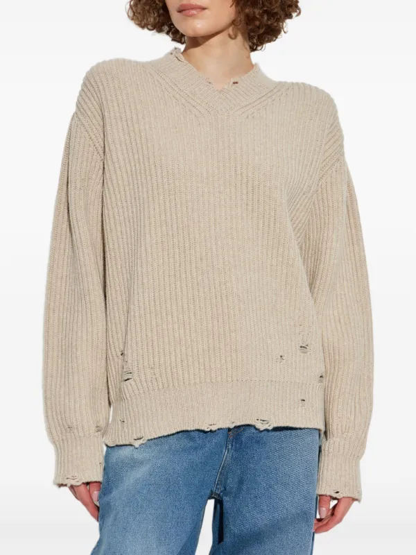 MM6 Maison Margiela Distressed Ribbed Sweater | Neutrals