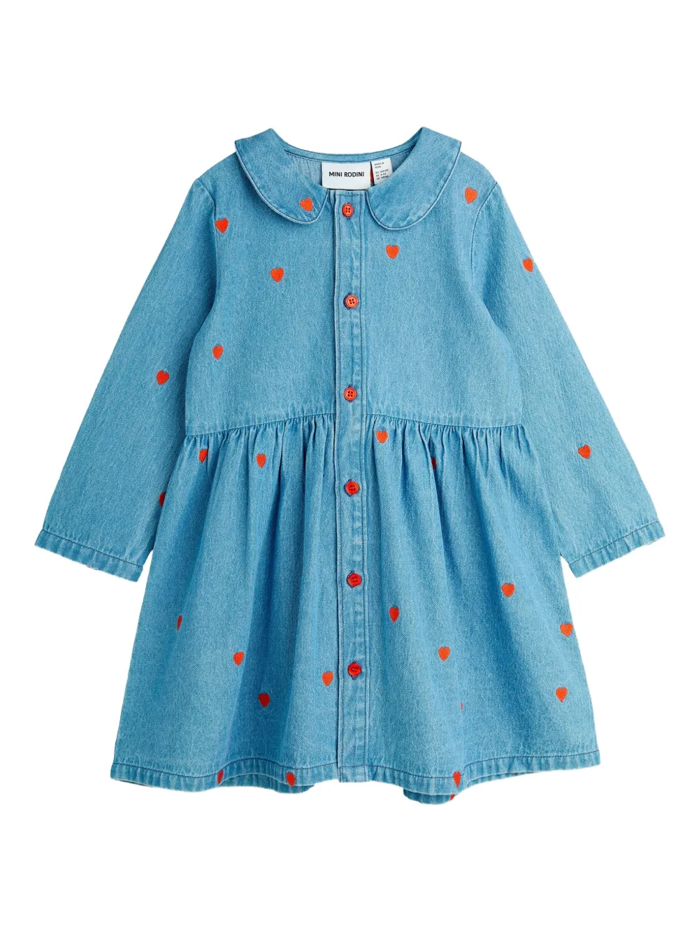 Mini Rodini Denim jurk met hartprint Blauw