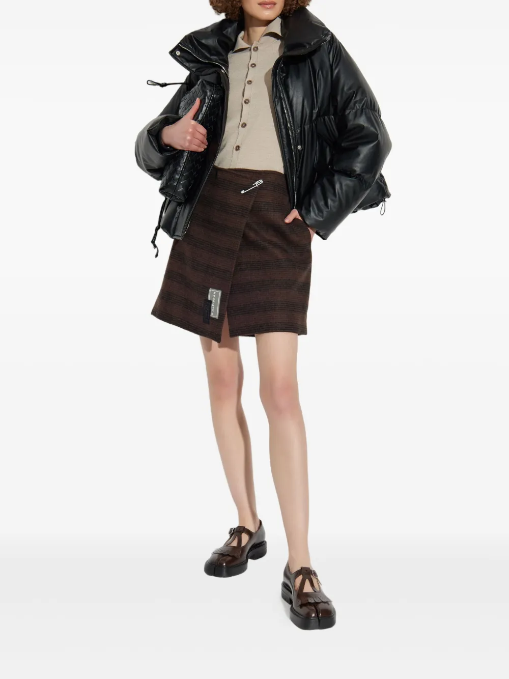 MM6 Maison Margiela asymmetric striped miniskirt - Bruin
