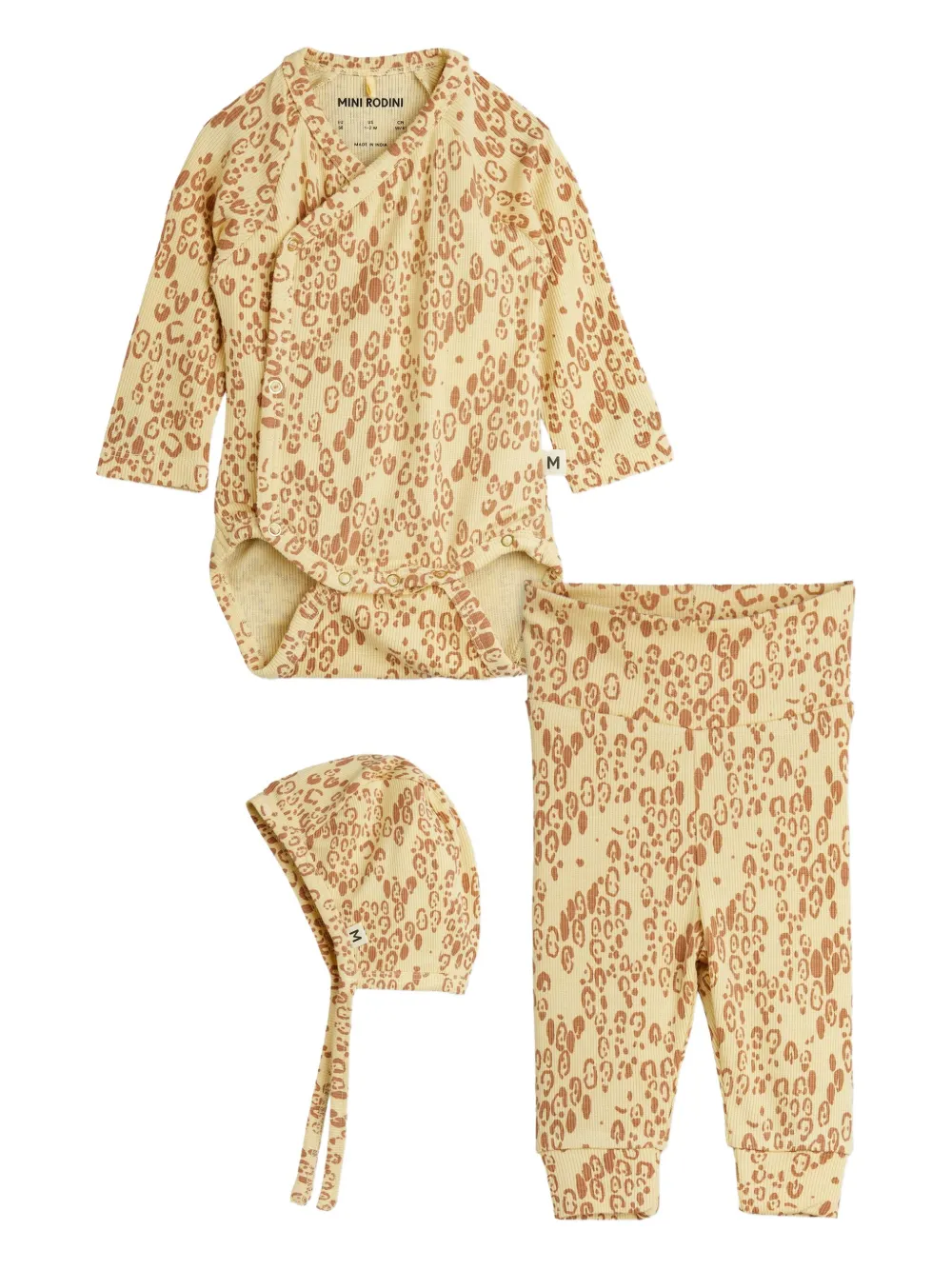 Mini Rodini leopard-print babygrow set | Neutrals | Image 1