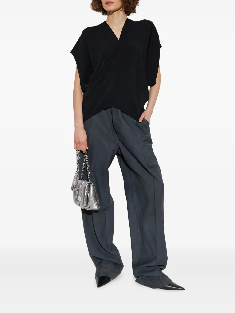 MM6 Maison Margiela draped V-neck blouse - Zwart