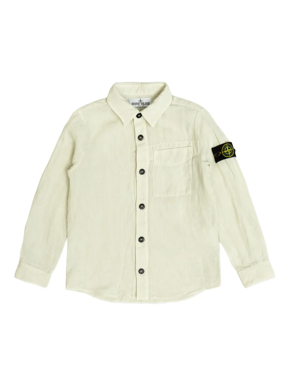 Stone Island Junior Linnen shirt met Compass-logopatch Beige