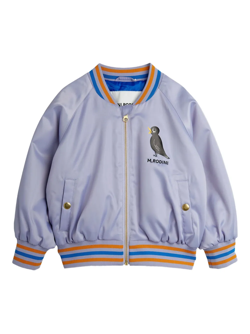Mini Rodini bird-print varsity jacket | Purple | Image 1
