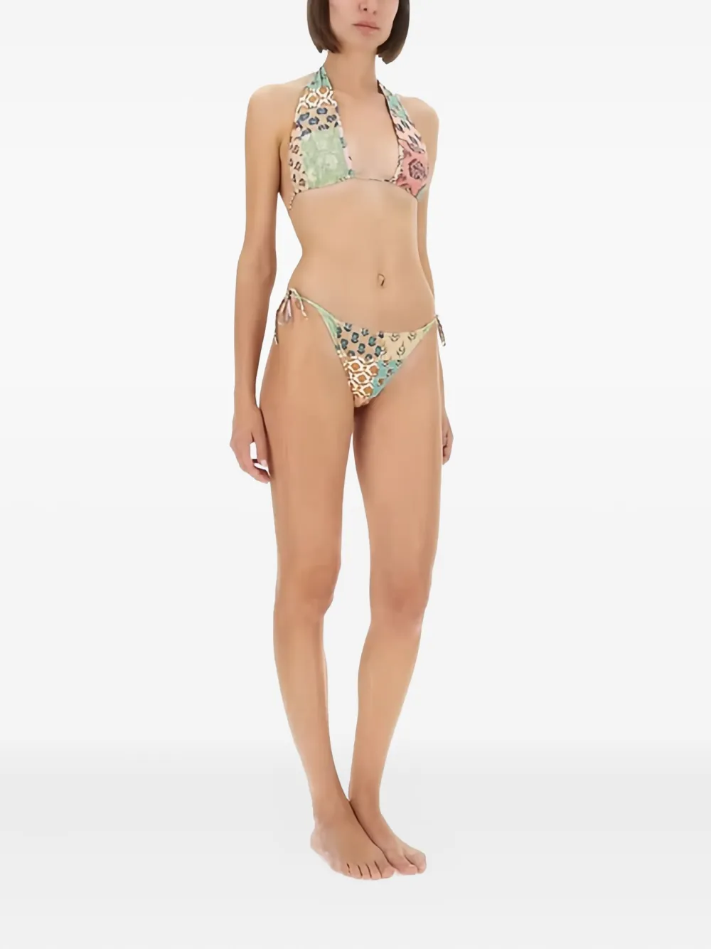 MC2 Saint Barth patchwork halter bikini top Beige