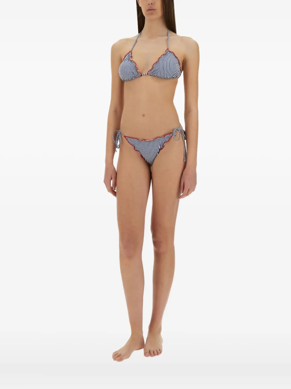 MC2 Saint Barth striped-pattern ruffled-details bikini top Blauw