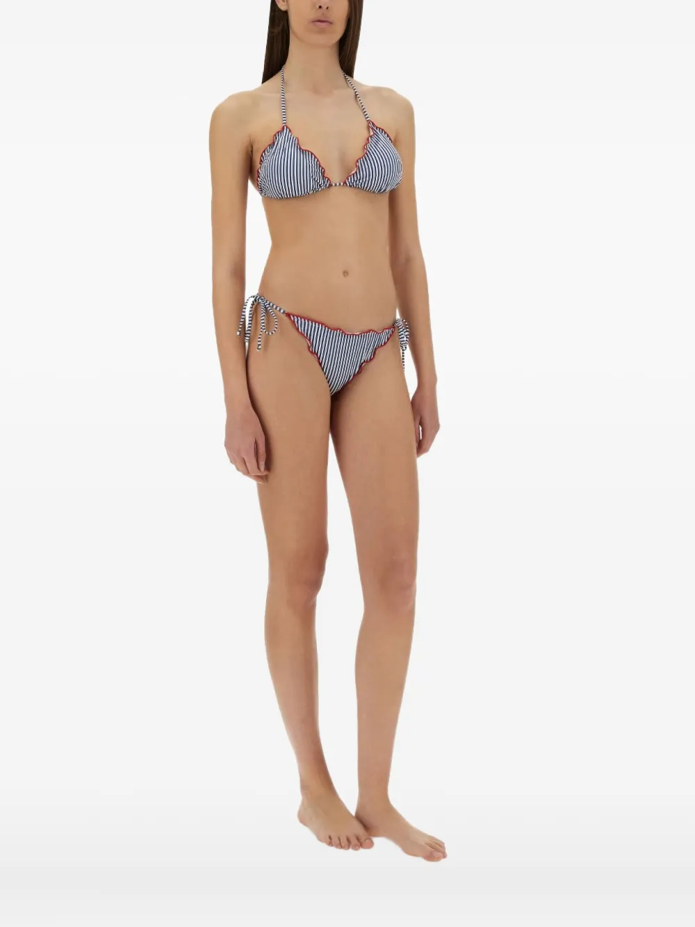 MC2 Saint Barth striped-pattern ruffled bikini bottom Blauw