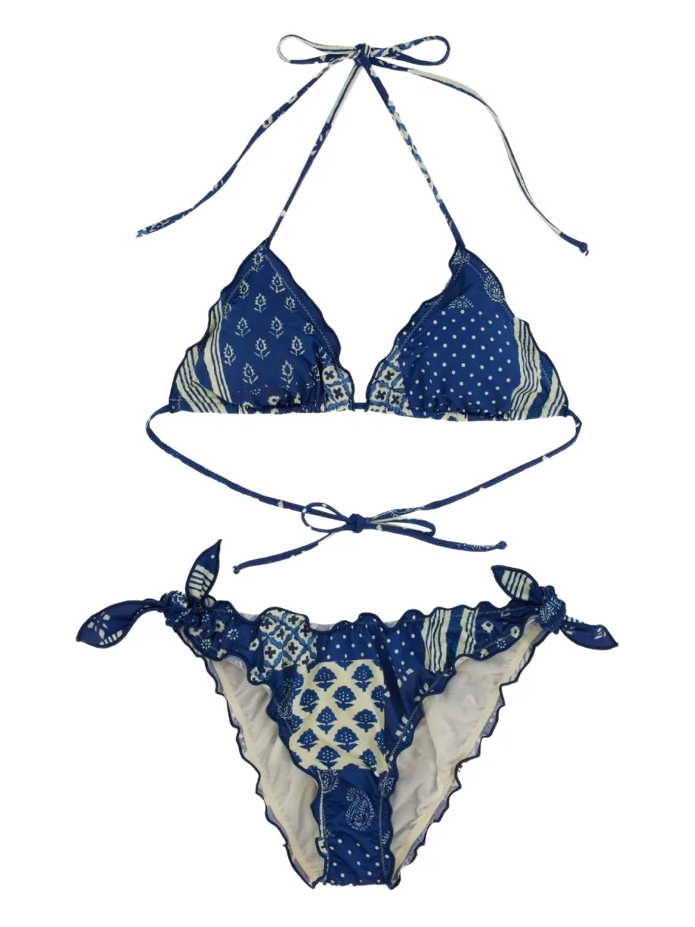 Mc2 Saint Barth Paisley Ruffled Bikini In Blue