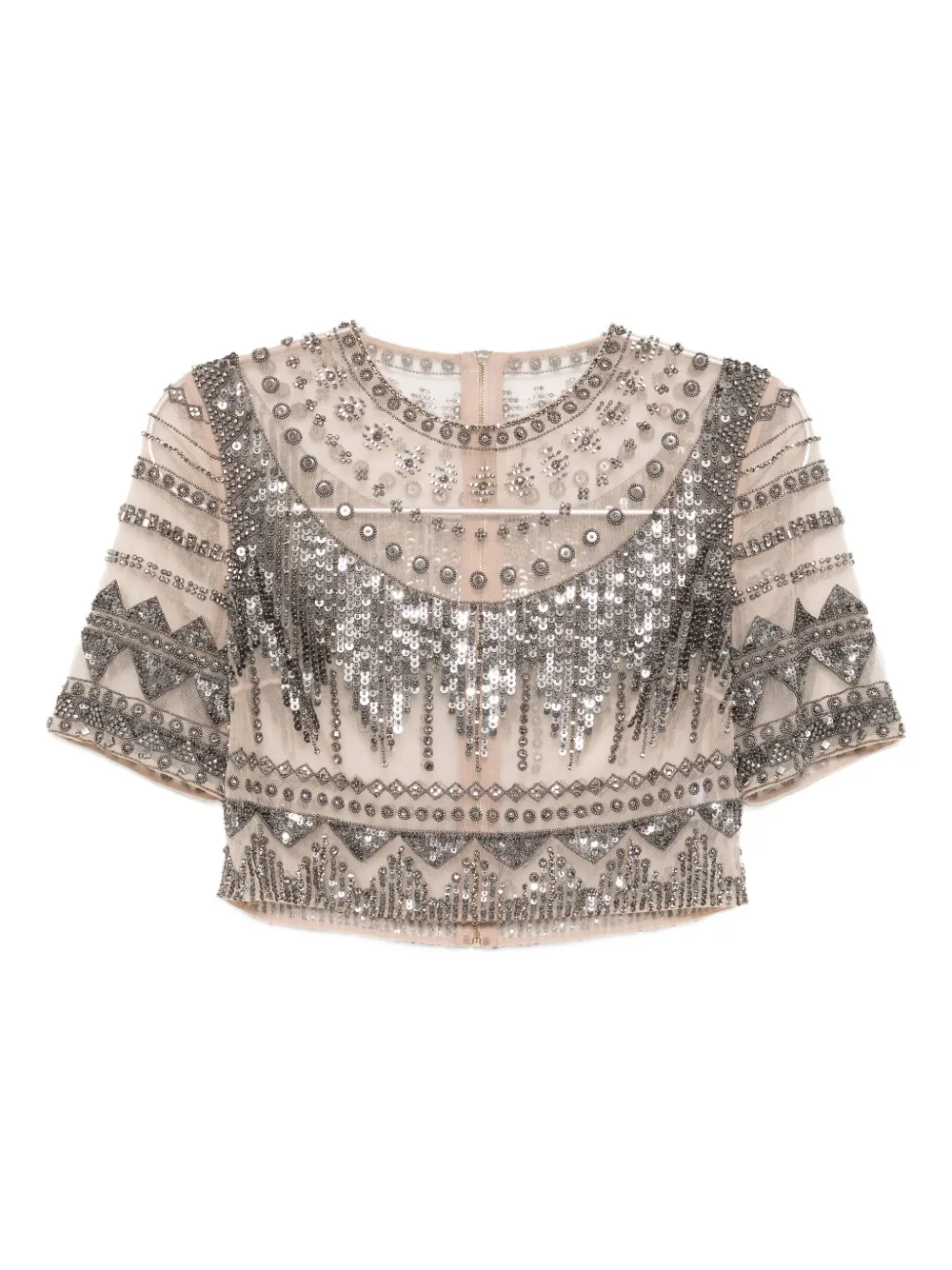 Elie Saab Tulle-art crop top - Toni neutri