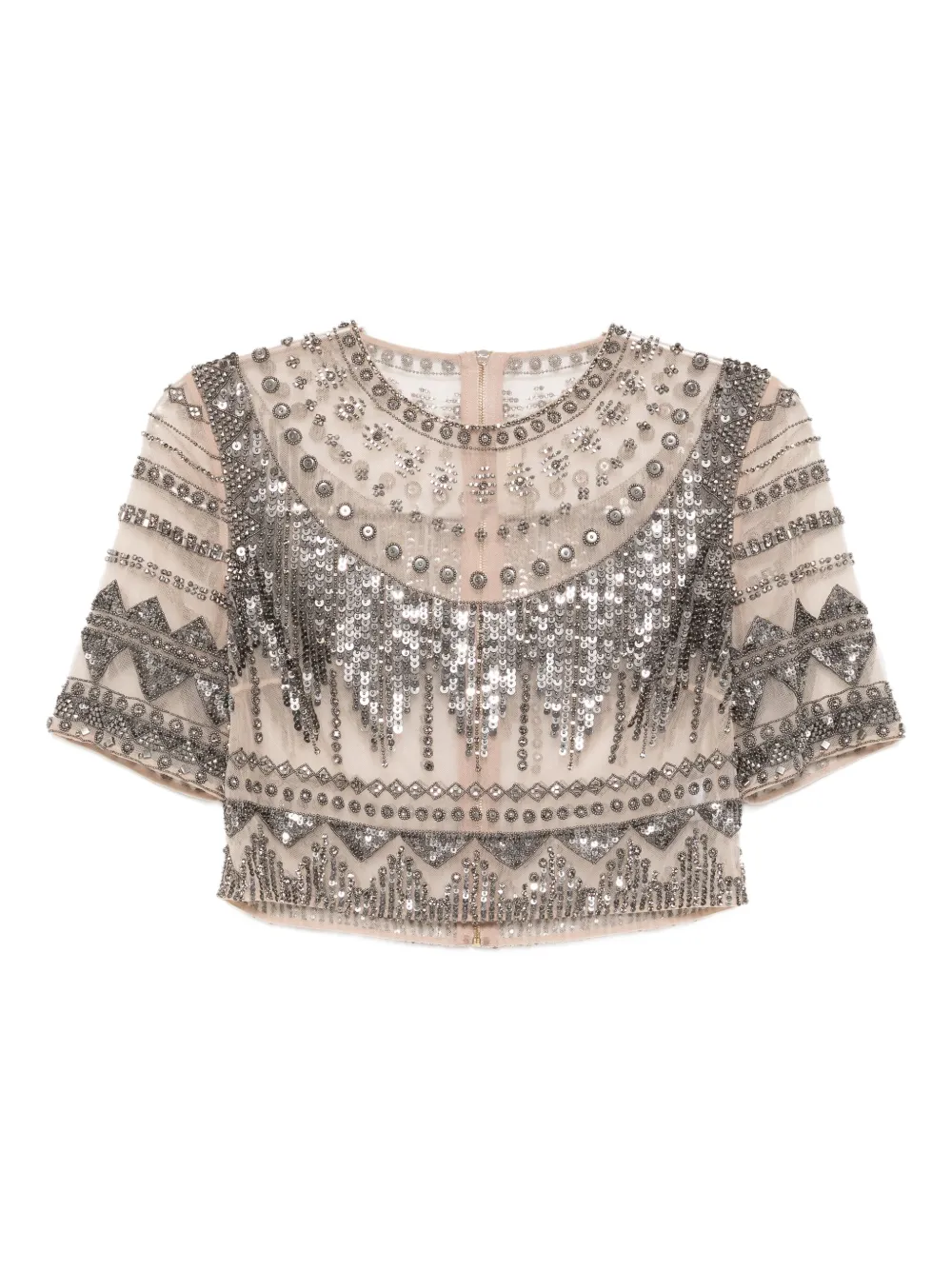 Elie Saab Tulle-art crop top Beige