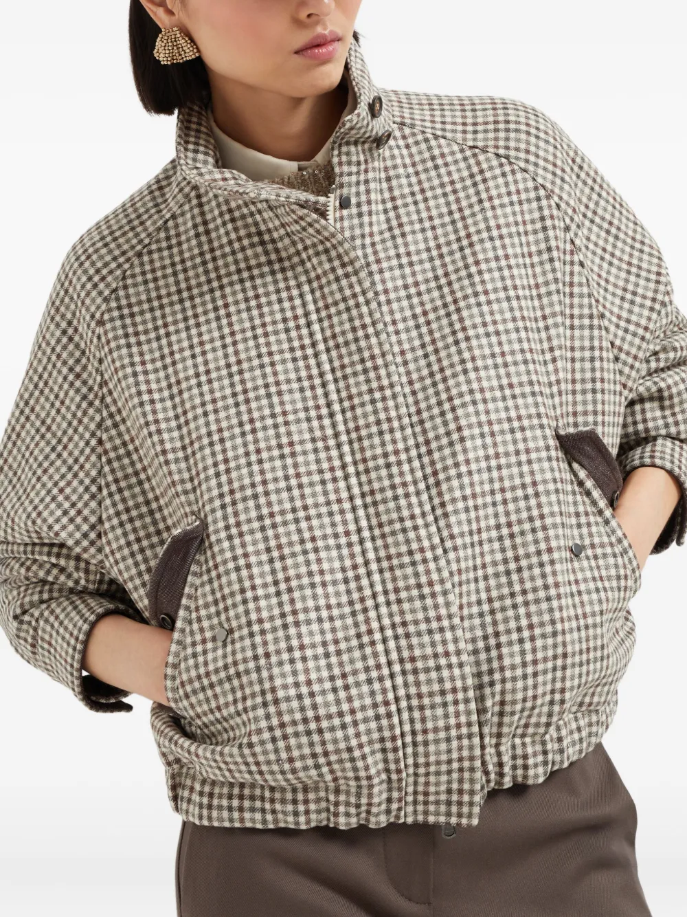 Brunello Cucinelli Geruit flanellen jack Beige