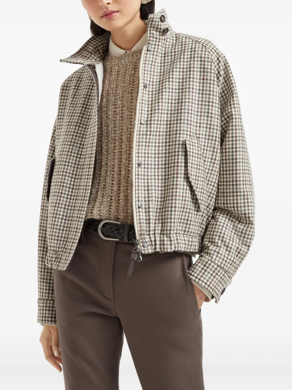 Brunello Cucinelli Geruit flanellen jack Beige