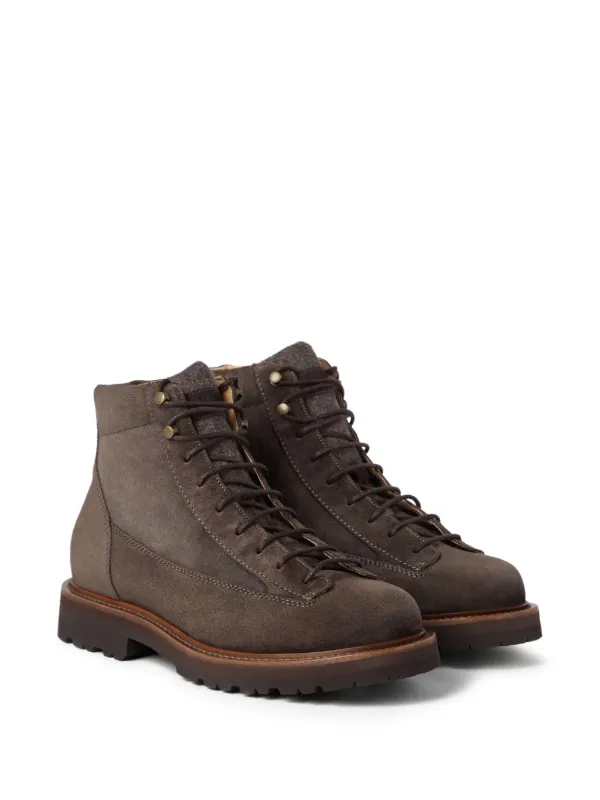 イタリア最高級ブランド【ブルネロクチネリ✴︎スエードレースアップブーツ】グレージュ Brunello Cucinelli スエード ハイキングブーツ | ブラウン | FARFETCH JP