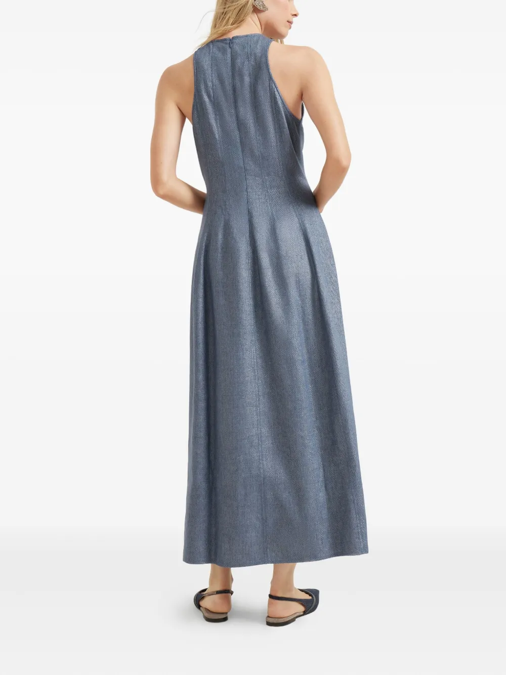 Brunello Cucinelli Linen And Virgin Wool Twill Dress In Blue