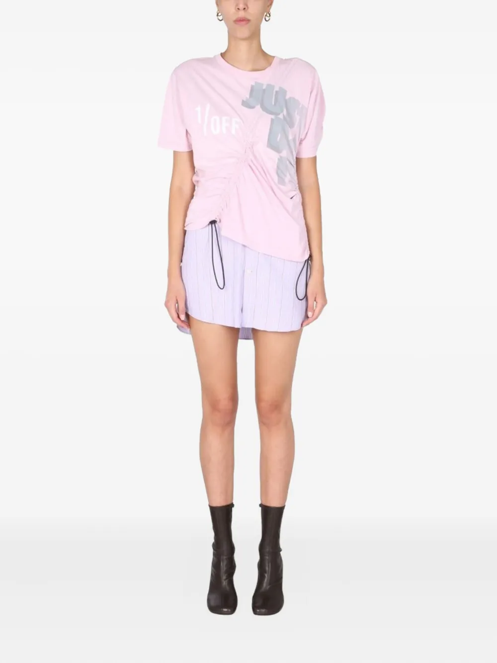 1/OFF drawstring striped dress - Roze