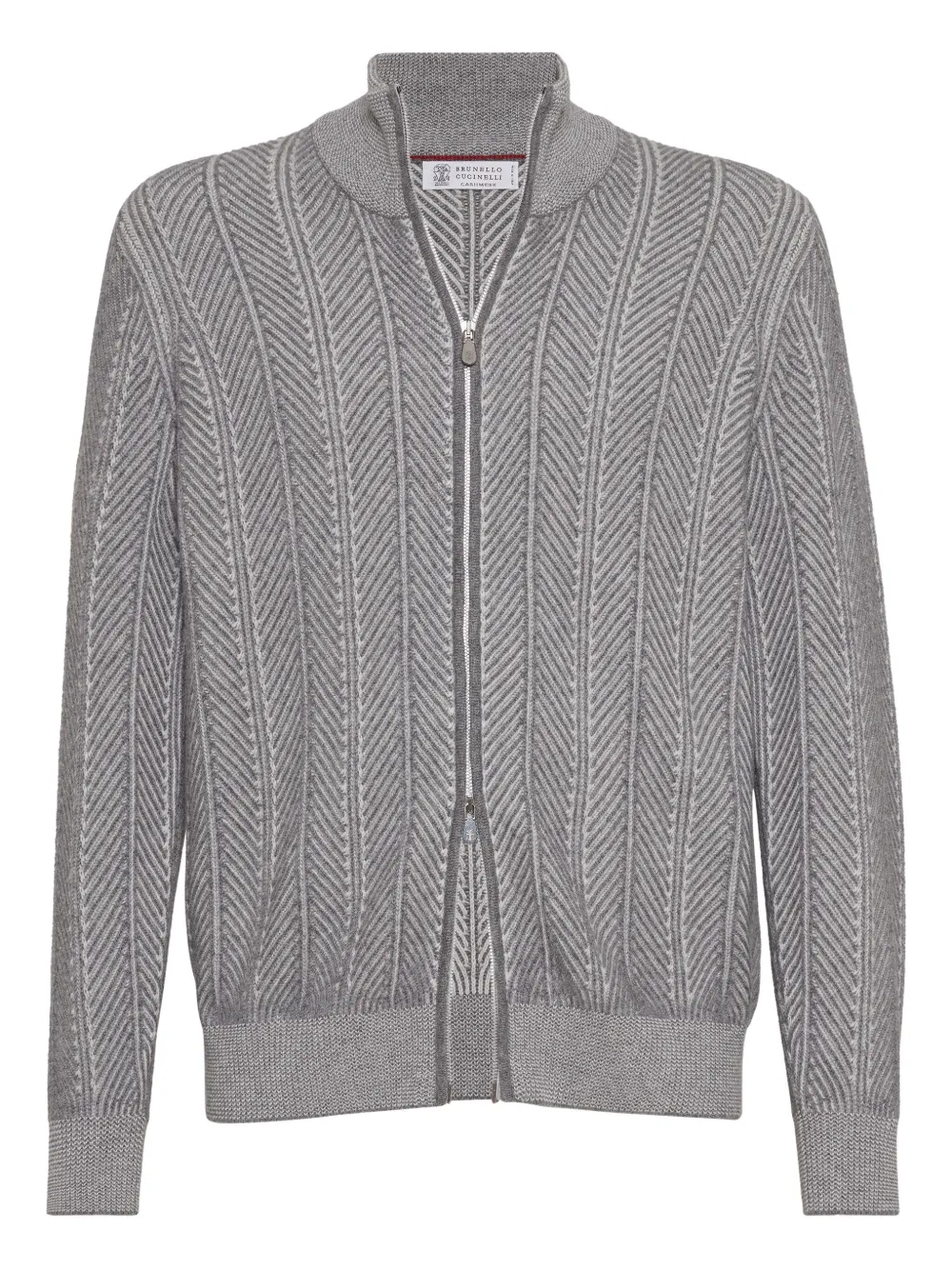 Brunello Cucinelli herringbone-pattern cardigan | Grey | Image 1