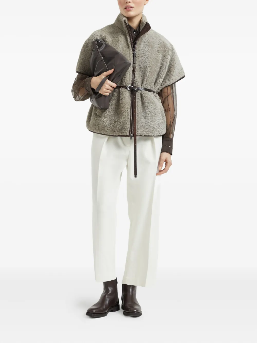 Brunello Cucinelli Monili chain-detail shearling jacket | Faux Fur & Shearling Jackets | Image 2