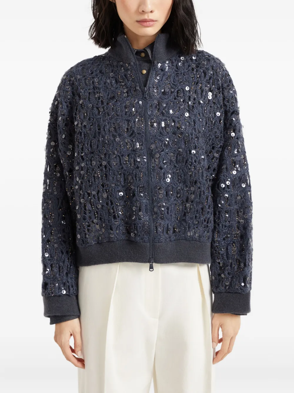 Brunello Cucinelli Dazzling vest met borduurwerk Blauw