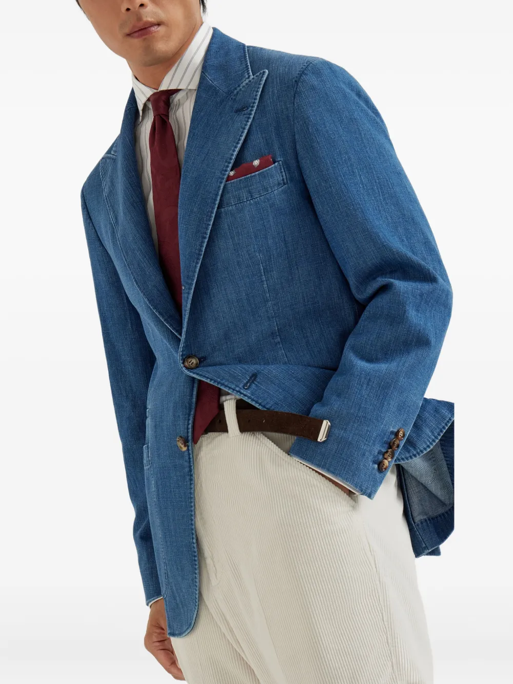 Brunello Cucinelli Blazer met opgestikte zak en drie knopen Blauw