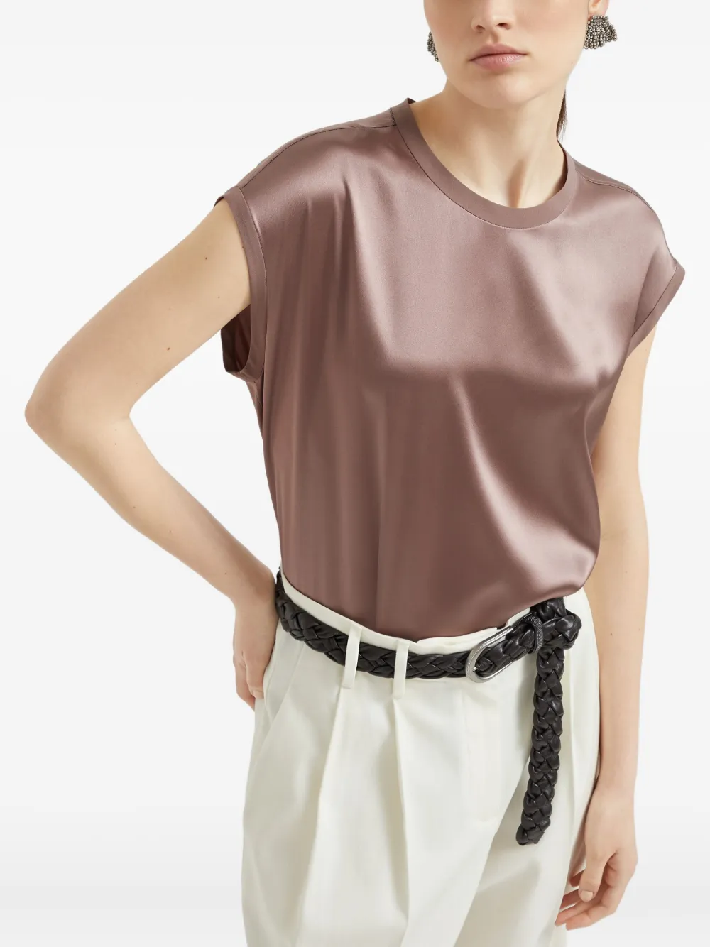 Brunello Cucinelli Satijnen T-shirt Bruin