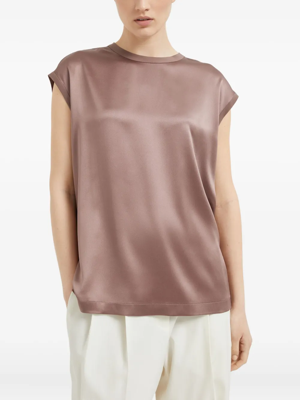 Brunello Cucinelli Satijnen T-shirt Bruin