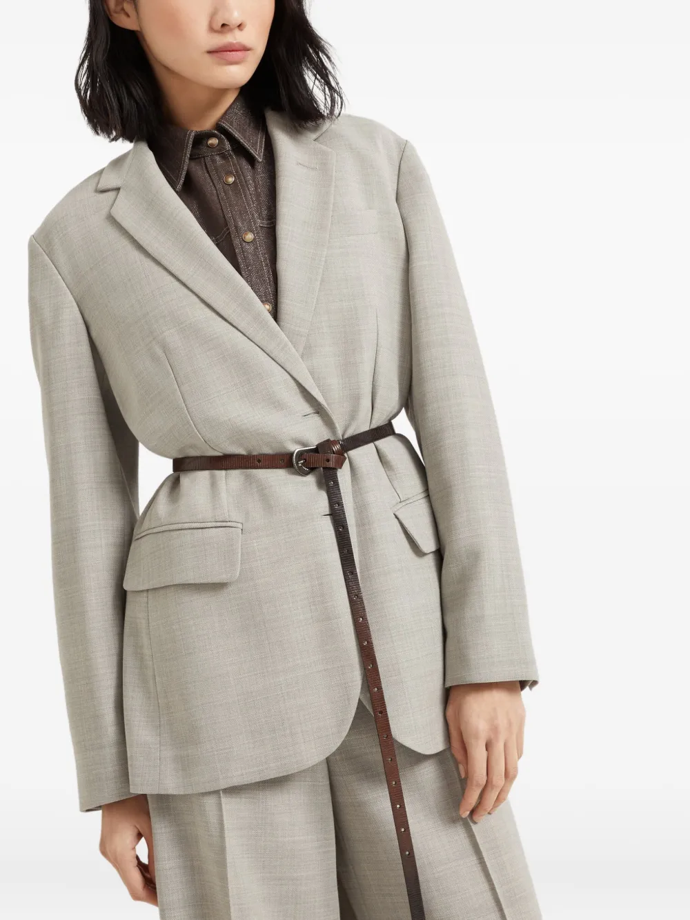 Brunello Cucinelli Carved leren riem COCOA