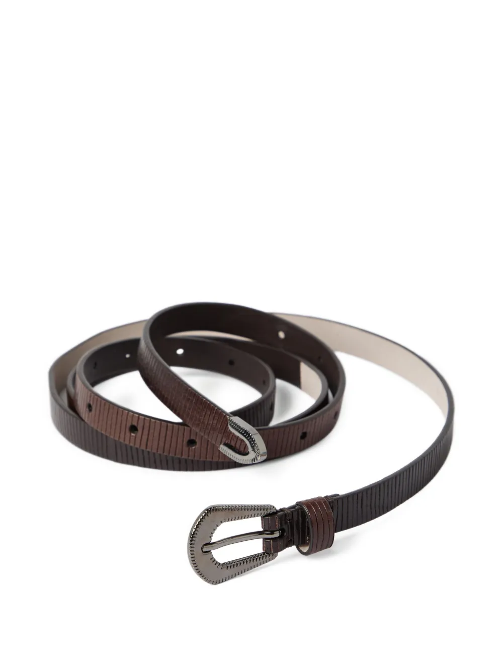 Brunello Cucinelli Carved leren riem COCOA