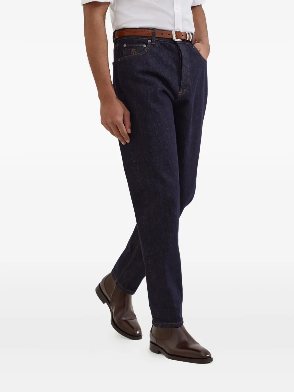 Brunello Cucinelli Jeans met geborduurd logo Blauw