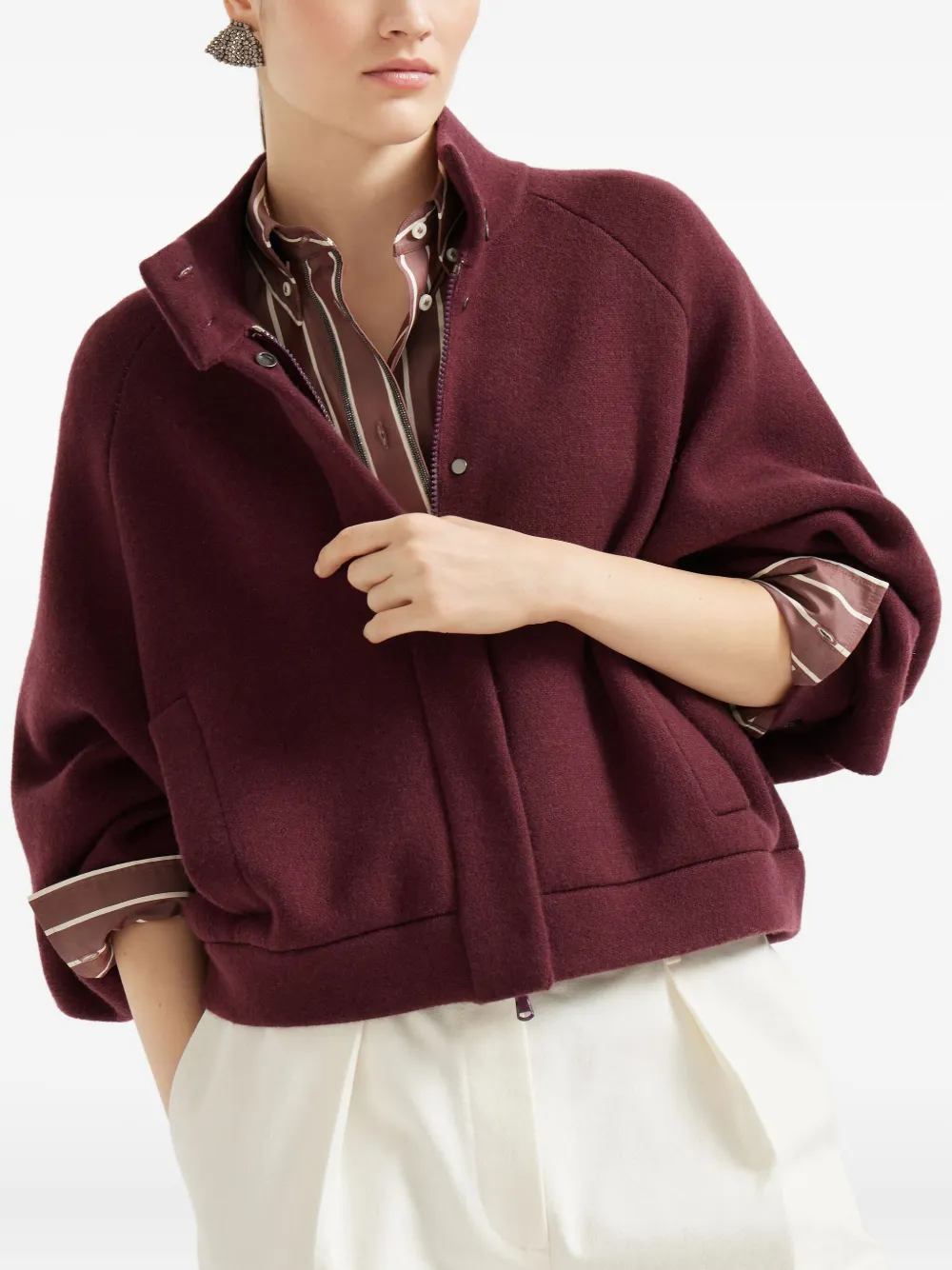 Brunello Cucinelli high-neck balloon-sleeve jacket Rood