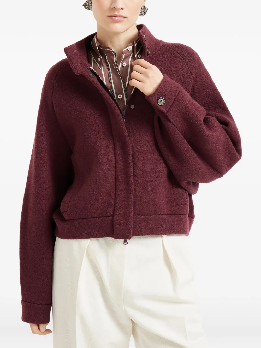 Brunello Cucinelli high-neck balloon-sleeve jacket Rood