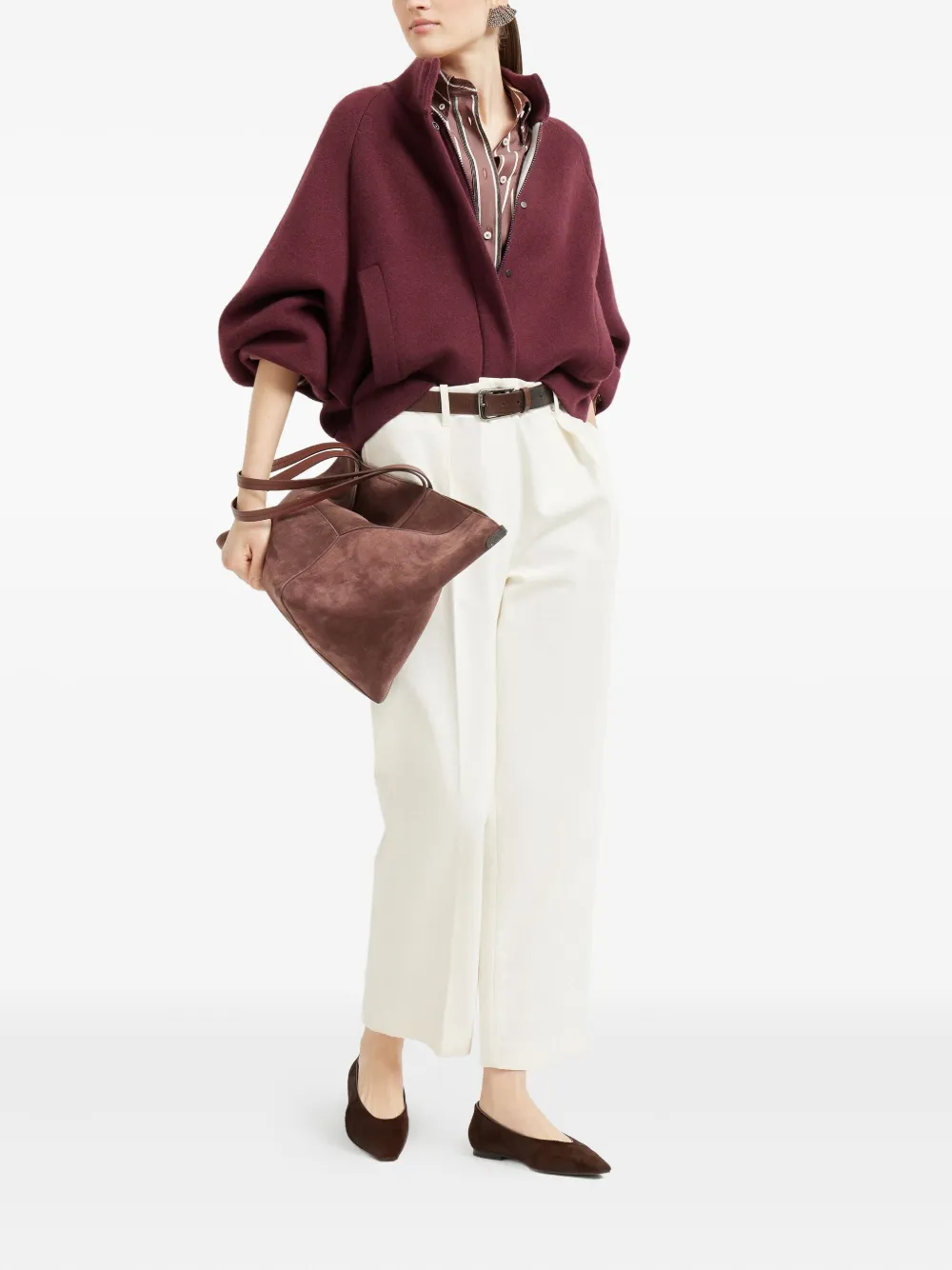 Brunello Cucinelli high-neck balloon-sleeve jacket Rood