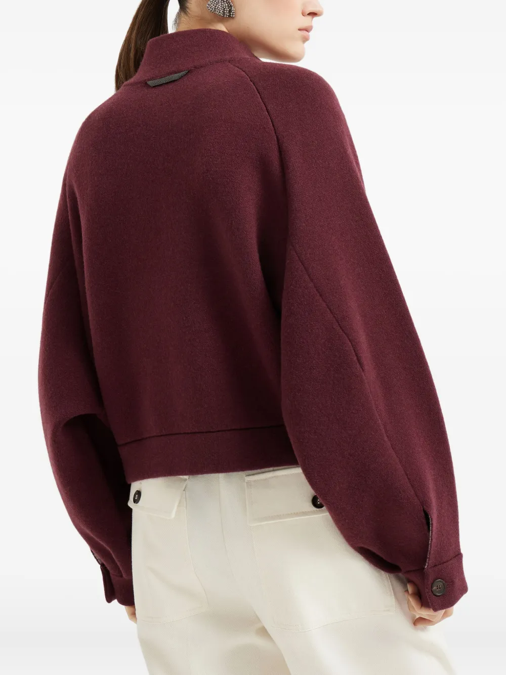 Brunello Cucinelli high-neck balloon-sleeve jacket Rood