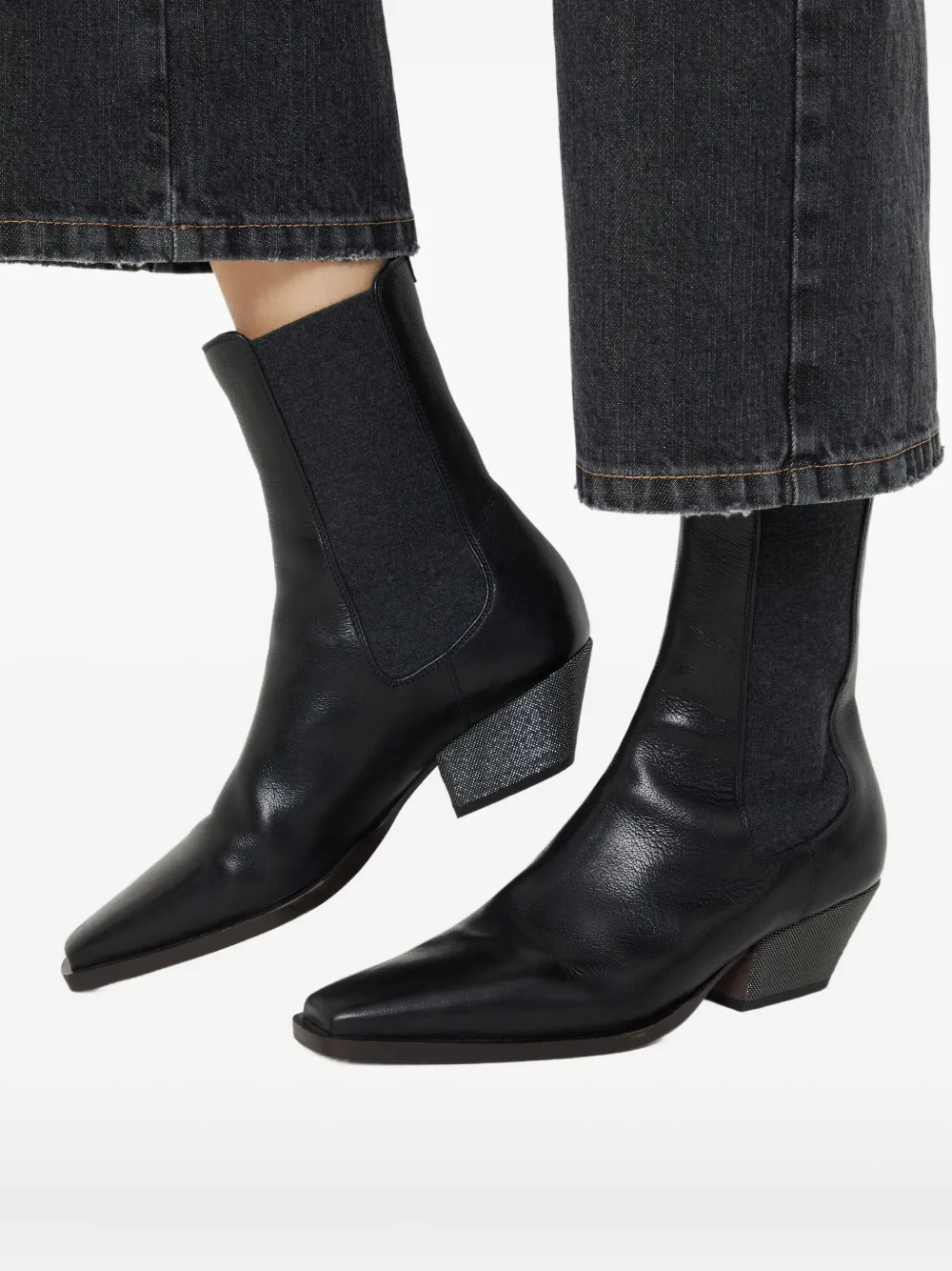 Brunello Cucinelli Leather Chelsea Heeled Boots 50 In Black