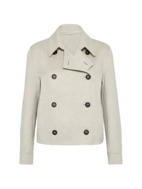 Brunello Cucinelli hand-crafted cropped pea coat in cashmere double beaver cloth with Monili
