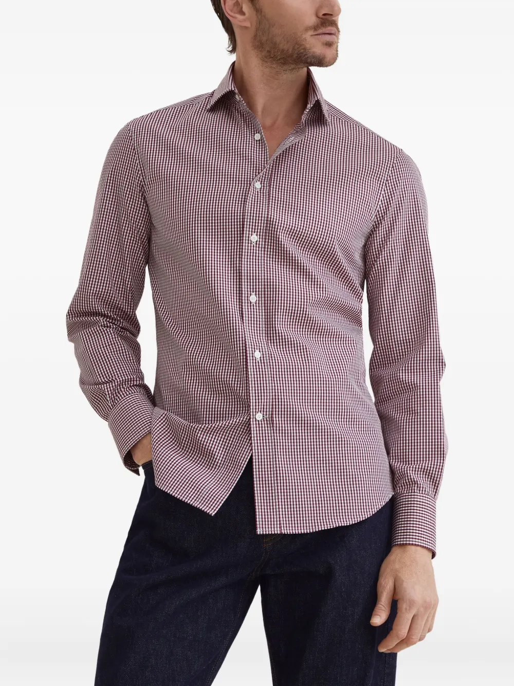 Brunello Cucinelli Poloshirt met gingham ruit Rood