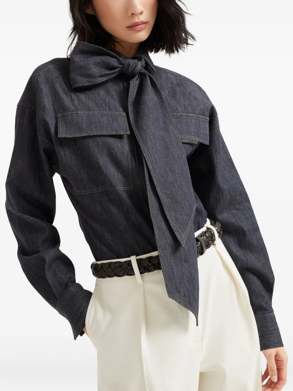 Brunello Cucinelli Blouse met strik Blauw