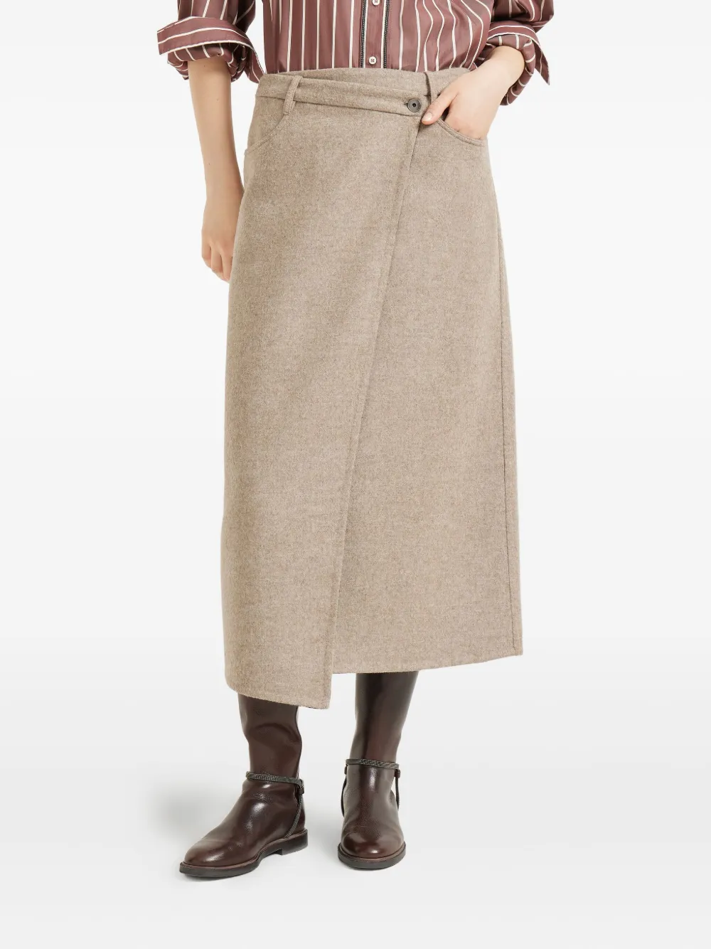 Brunello Cucinelli wrap wool skirt Beige