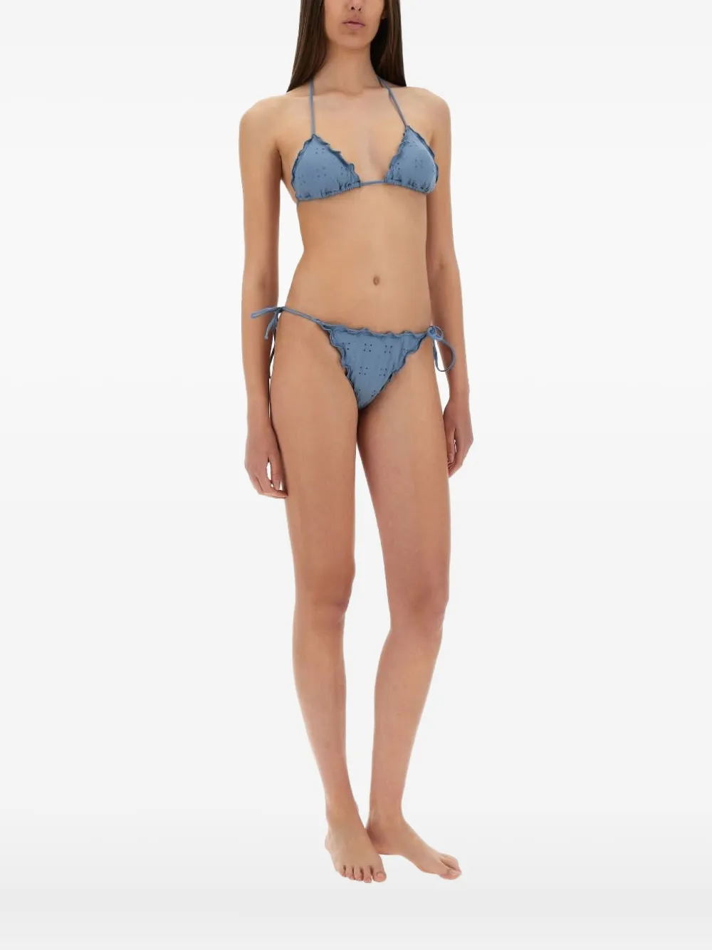 MC2 Saint Barth embroidered-eyelet ruffled-details bikini top Blauw