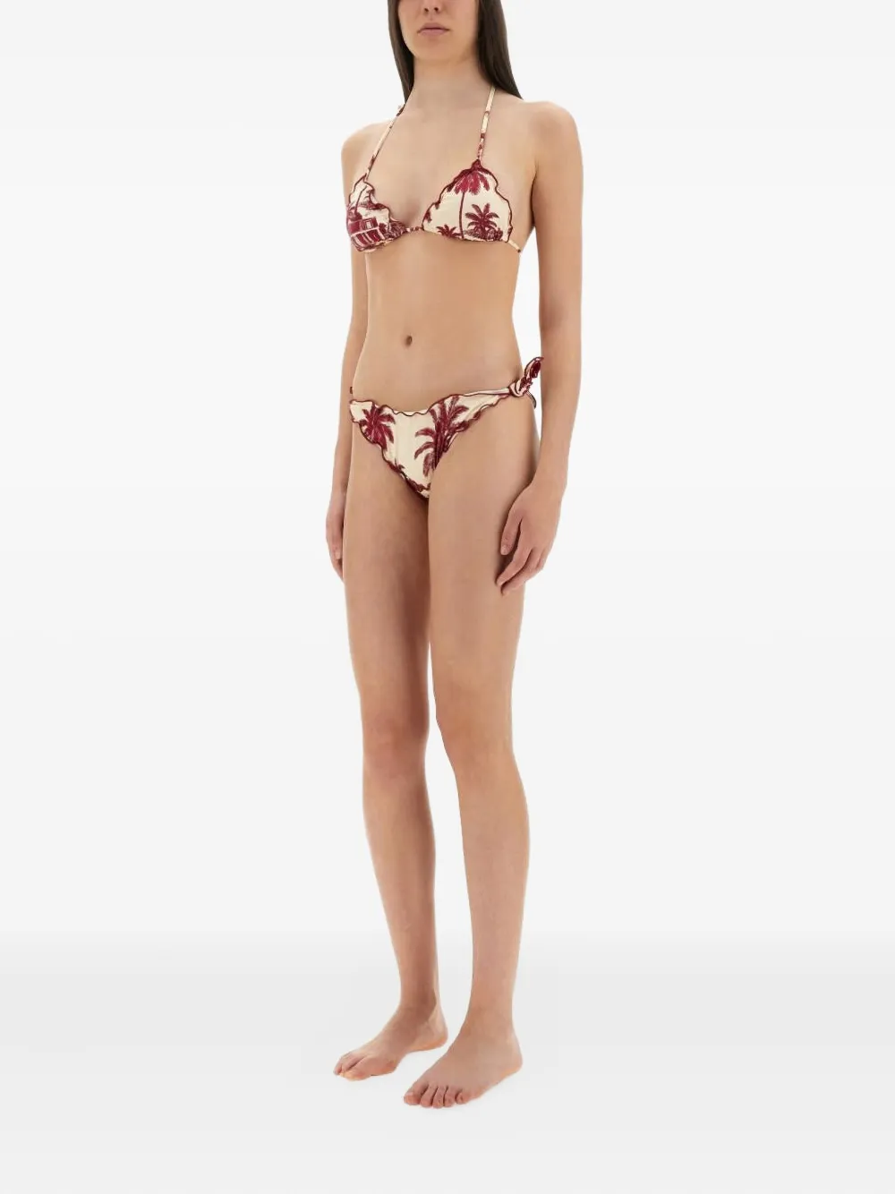 MC2 Saint Barth palm-tree ruffled-detail bikini Beige